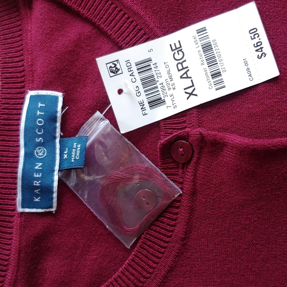 Karen Scott Women's Merlot Red Cardigan Long Sleeves Size XL NWT - Picture 8 of 17